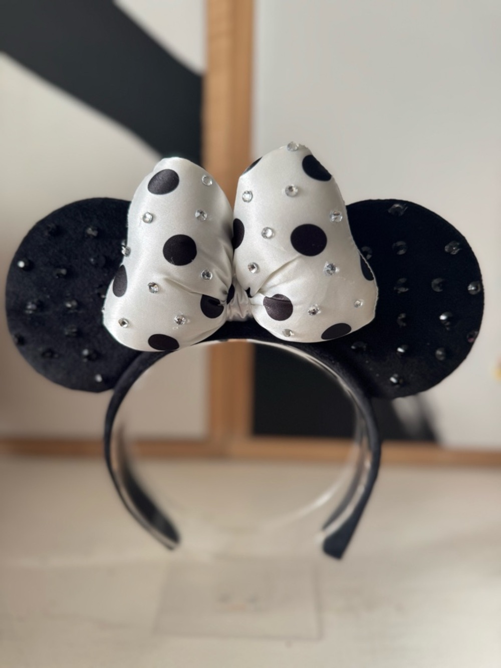 Black and White Minnie Ear Headband with rhinestones
